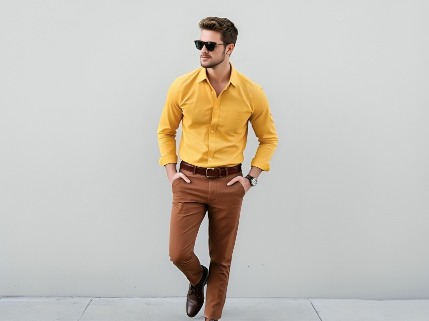 Mustard yellow and brown pants 