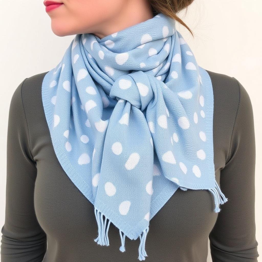 Elegant woman tying a scarf with a stylish knot for a fashion-forward winter look