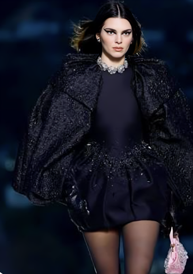 Kendall Jenner at Paris Fashion Week 2025 in Balenciaga dress"